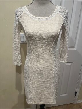 Bordeaux Anthropologie Lace Frost Cream Bodycon Dress